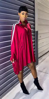 2020 Zgodaj jeseni seksi dama 5 barv prugasta mini obleka poln rokav Proti-vrat tassel priložnostne obleko mlado dekle šport dnevno obleko