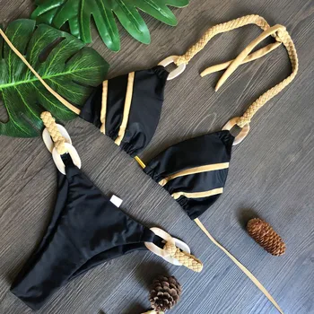 2021 kopalke ženske Ženske Seksi Pletenje vrvi Povodcem kopalke ženske High Cut kopalke Bikini Komplet seksi obleko za na plažo
