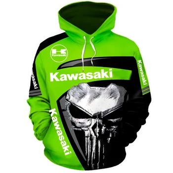 2021 Moda motorno kolo Kawasaki Racing & Punisher Hoodies 3D Digital Print Zip Hoodie Moški Šport, Motociklistična Dirke Oblačila