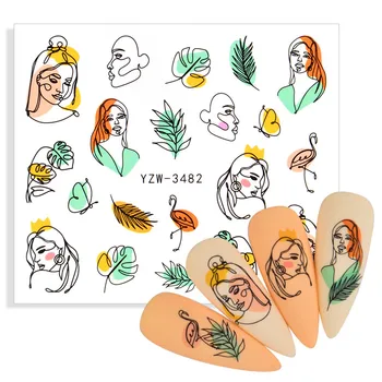 2021 Moda Stick Slika Ženske Obraz Vodni Lak Za Nalepke Povzetek Lady Obraz Drsnikov Papir Nail Art Dekor Decals