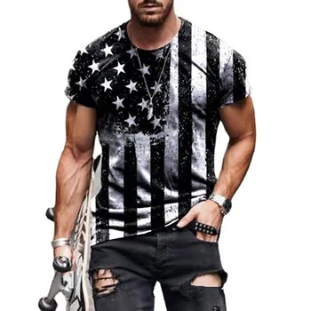 2021 Moda za Moške Prevelik T-Shirt Poletje Kratka Sleeved 3D Zastavo Natisnjena Športna Fitnes Majico Svoboden In Dihanje Ulične