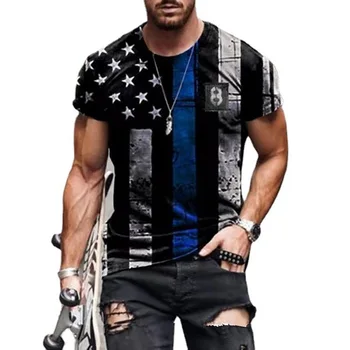 2021 Moda za Moške Prevelik T-Shirt Poletje Kratka Sleeved 3D Zastavo Natisnjena Športna Fitnes Majico Svoboden In Dihanje Ulične