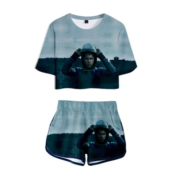 2021 Modno Oblikovanje Nick Jonas Žensk Dve Delni Komplet Hlače+Crop Tops T-shirt Poletje Harajuku Ulica Oblačila