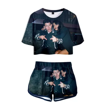 2021 Modno Oblikovanje Nick Jonas Žensk Dve Delni Komplet Hlače+Crop Tops T-shirt Poletje Harajuku Ulica Oblačila