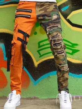 2021 moške jeans high street naravnost svoboden prevelik kombinezon šivanje traper hlače nove modne hip-hop moške hlače priložnostno