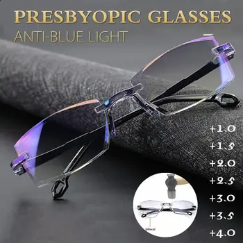 2021 Moški Ženske Rimless Obravnavi Očala Proti Modra Svetloba Bifocal Daleč V Bližini Povečava Očala Presbyopic Očala +150 +200