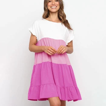 2021 Nov Modni Kratek Rokav Svoboden Vzročno Mini Plaži Ženska Obleka za Poletne Barve Mozaik Ženske Obleke za Ženske Haljo Femme