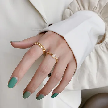 2021 Nova kpop Letnik elegantno Odpiranje nastavljiv zlato kovinsko verigo crystal ring za ženske, dekleta, estetske stranka Darilo nakit
