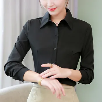 2021 Nove korejske Ženske Majice Bombaža Ženske Majice z Dolgimi Rokavi OL Belo Srajco Vrhovi Plus Velikost Ženske Osnovne