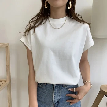 2021 Nove Ženske Barva T-shirt Svoboden Moda Priložnostne korejski Dolgimi Rokavi, okoli Vratu Ženska Pade Pomladi Beli Vrh Ena Velikost