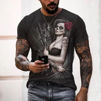2021 Novi Retro Gothic Lobanje T-shirt Punk Hip Hop Fashion Majica Priložnostne Šport Prevelik T Shirt Za Moške
