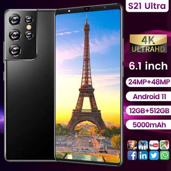 2021 Novo 6.1 InchGlobal Različica S21 Ultra Pametni 5000mAh 12+512GB Android 11 mobilni telefon 24+48MP Face Unlock 5G Omrežje, Telefon