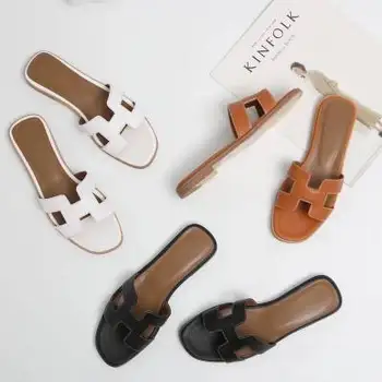 2021 novo blagovno znamko seksi copate visoko kakovost naravnega usnja dame sandale, ki modne blagovne znamke ravno čevlji dame copate