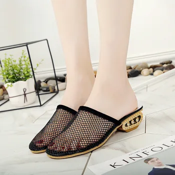 2021 novo korejskem slogu mid-pete sandala ženski debele pete Baotou votlih copate dihanje očesa sandali largesize43slipperwomen