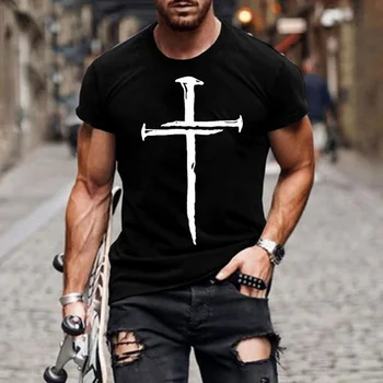 2021 novo poletje je Jezus križ print majica s kratkimi rokavi moški priložnostne kratka sleeved Vse Tekme T-shirt prevelik O-vratu hip-hop T-shirt