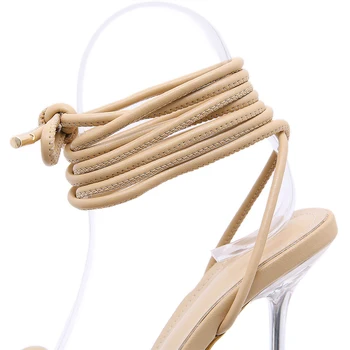 2021 Novo Poletno Modno Oblikovanje Vezavi Ženske Sandale Pregleden Nenavadno Visokih Petah Dame Sandale Open Toe Čevlji Plus Velikost 41 42