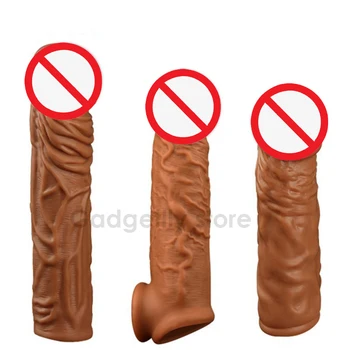 2021 Novo Realističen Kondomi Pri Moških Večkratno Uporabo Penis Rokav Za Moški Extender Dildo Ojačevalec Širitve Kondom Moški Petelin Seks Igrače