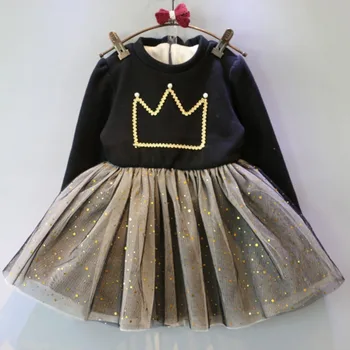 2021 Otrok Jeseni Ponaredek Dve Tutu Otrok Stranka Obleko Elegantno Princesa Frocks Vestido Girls Srčkan Krono Obleke Vestidos