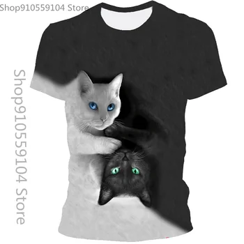 2021 Poletje Factory Outlet Moških in Žensk Vrhovi Priložnostne Moda Poliester Vlaken Srčkan Kitty 3D Tiskanje Ženske T-Shirt