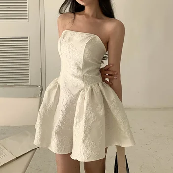 2021 Poletje francoske Seksi Obleko brez naramnic Ženske Elegantne Urad Dama-LINE Mini Obleka Ženska korejski enodelno Obleko Priložnostne Kawaii