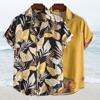2021 Poletje Moda Mens Kratek Rokav Havajske Srajce Cvetlični Svoboden Vrečasta Priložnostne Tiskanja Plaži Majice, Vrhovi Za Moške Plus Velikost