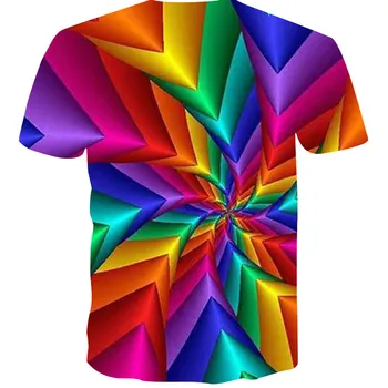 2021 Poletje Najnovejše Modne Moške Prevelik T-Shirt 3D Ustvarjalne Mavrica Tiskanje O-Vratu, Kratka Sleeved Harajuku Ulični Tek Vrh