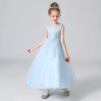 2021 Poletje Oblačenja Za Dekleta Poročno Obleko Cvet Dekle Z Dolgimi Vezenje Princesa Eleganten Stranka Večerno Obleko Otroci Oblačila