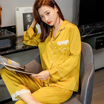 2021 Pomlad Ženske Pižame Nastavite Luksuzni Modni Stil Candy Barve Sleepwear Svile, Kot Spavaćica, Prosti čas, Dom, Oblačila More Set