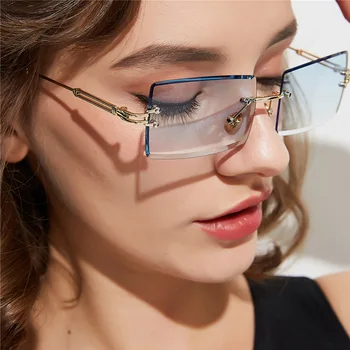 2021 Retro Sončna Očala Ženske Blagovne Znamke, Modni Oblikovalec Rimless Gradient Sončna Očala Odtenki Rezanje Objektiv Ženske Očala Brez Okvirjev
