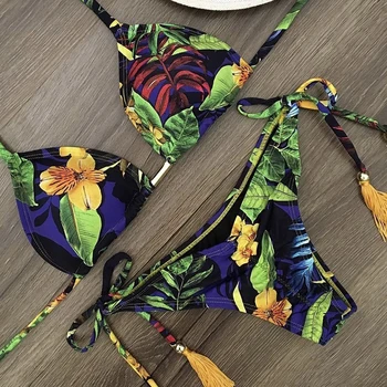 2021 Seksi Bikini Ženske Nastavite Cvetlični Obrat Tiskanja Vroče Kopalke 2 Kosa V Pasu Brazilski Kopalke Trikotnik Bikini Komplet