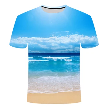 2021 ustvarjalne 3DT majica za moške modro nebo, morje kokosovo drevo plaži kratka sleeved poletnih O-vratu moških in žensk otroška T-shirt majica