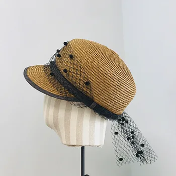 202103-xintao nova Japonska slog ročno rafija travo očesa bowknot lady prosti čas Octagonal klobuk ženske ščitniki skp