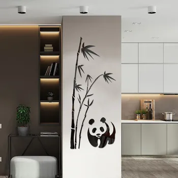 2021New 3D Luksuzni Bambusa Black Panda Valentinovo Ogledalo Nalepke Nepremočljiva Akril Ogledalo Kopalnica ogledalo stenske nalepke