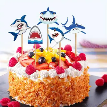 20Pcs Rojstni dan Shark Cupcake Toppers Vstavljanje Kartice Sladica Tabela Torto Izbor Otroci Rojstni dan Torta Dekoraterstvo Dobave