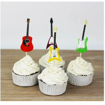 24 Kos Kitara Rock Glasbo Temo Cupcake Torto Toppers Happy Birthday Glasbenih Tematskih Stranko Baby Tuš Okraski Torta Orodja