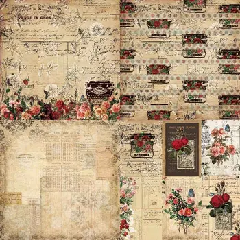 24 Listov Vintage Slog Ozadja Pad Kartico Rose Vzorec Scrapbooking Papir Multi Namen DIY Ročno Obrti