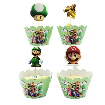 24Pcs/set Super Mario Cupcake Toppers za Okrasite Rojstnodnevno zabavo Risanke Mario Torto Zastavo Otrok Fantje Rojstni dan Dobave