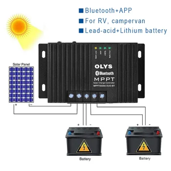 25A MPPT Solarni Krmilnik za Polnjenje 12V Auto Sončne celice, Regulator Za Litijeve Baterije RV avtodomov Bluetooth 4.2
