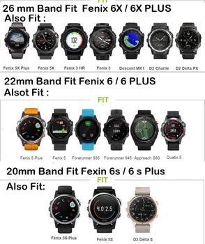 26 20 22 mm Silikonski Watch Band za Garmin Fenix 6X 6 Pro Watch Hitro Sprostitev Enostavno fit Zapestje Trak, Trak Za Fenix 5X 5 Plus 3 3HR