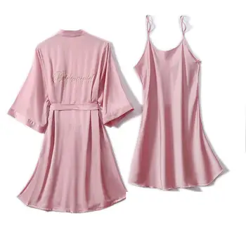 2PCS Haljo Nastavite Nevesta Vezenje Pismo Kimono kopalni plašč Seksi Obleke Družico Poroko Sleepwear Priložnostne Nightgown Intimno Perilo