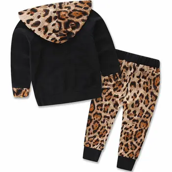 2PCS Malčka Otroci Baby Fantje Dekleta Leopard Hooded Majica+Hlače Spomladi Jeseni Obleke Obleke Trenirko 0-24M
