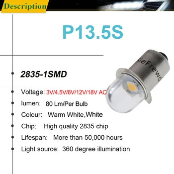 2Pcs P13.5S LED Žarnice 3V 4.5 V 6V 12V 18V AC Za Maglite Nadomestna Žarnica Svetilka Zasilna Svetilka Delo Svetlobe Toplo Bela/2835 SM