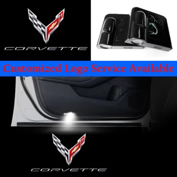2x Chrome Corvette C8 Logotip Vrata Avtomobila Dobrodošli LED Luči Wireless Laser Projektorji