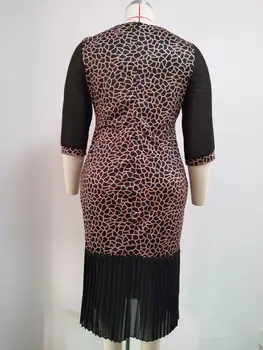 2XL 6XL Afriki Plus Velikost Ženske noše Leopard, Tiskanje Nov Krog Vratu 3 Četrtletju Rokav Nabrano Obleko Velikosti Oblačil