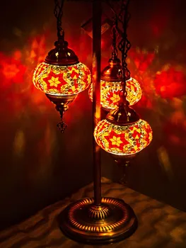 3 Globusi Turški Maroški Mozaik Verodostojno Letnik Art Deco Trojno Talna Svetilka, Lučka, 15 Barve