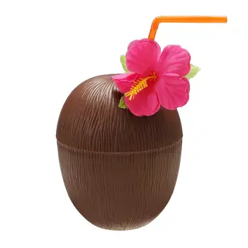 3 Kos Hawaiian Plastične Skodelice Kokosovega Z Hibiscus Cvet Upogljivi Slamic Za Plažo Temo Dodatne Opreme, Potrošnega Materiala
