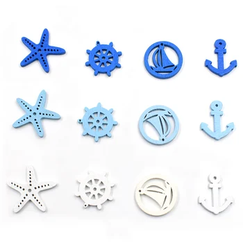 30pcs Mix Multi Obliko Dekorativni Obrti Gumbi Leseni Slikarstvo Morje Mornar Sidro Piratske Ladje Serije Gumb DIY Ročno Dobave