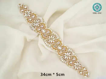 (30PCS) Poročno obleko pasu srebrna zlata Nosorogovo Appliques železa na poročne beaded kristalno appliques za poročne obleke WDD0210