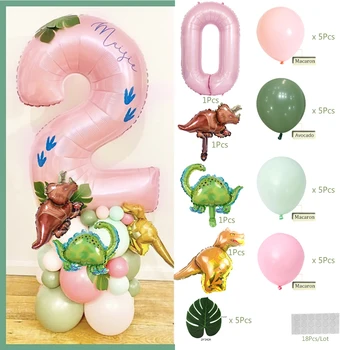32inch Roza Zelene Število Dinozaver Džungle Tema Birthday Balon Komplet Rojstni dan Baby Tuš Dekoracijo Balon Jurassic Svetu