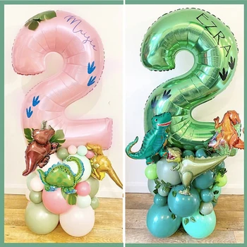 32inch Roza Zelene Število Dinozaver Džungle Tema Birthday Balon Komplet Rojstni dan Baby Tuš Dekoracijo Balon Jurassic Svetu